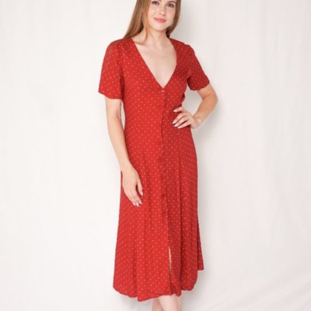 Reformation Locklin Dress Ditty Red Polka Dots Size 4 NEW WITH TAGS
